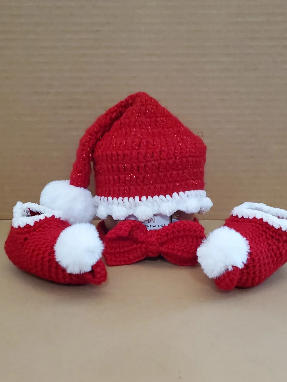 Knit Baby Hat, Bow and Booties Set